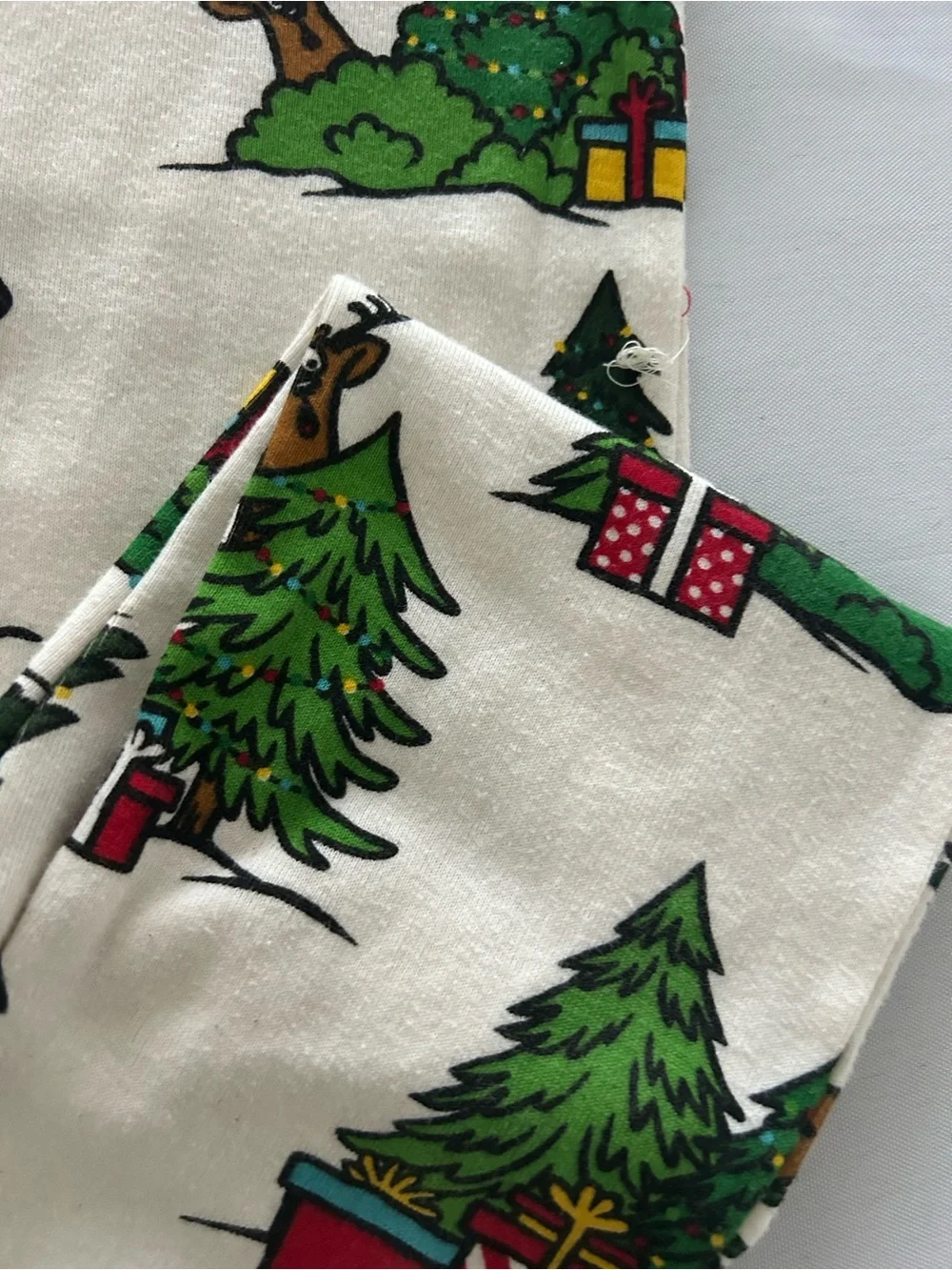 Lazy One Kids Cream Holiday Tree & Reindeer Pajama One-Piece No Peeking Flap